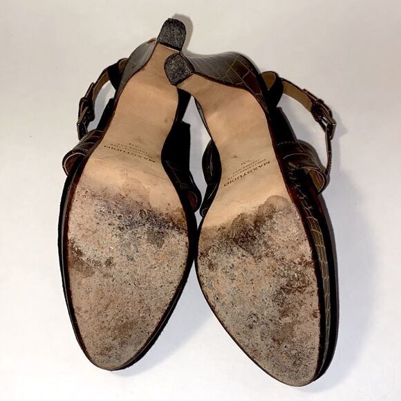 Max Studio brown suede and faux crocodile leather platform pumps - Picture 9 of 11